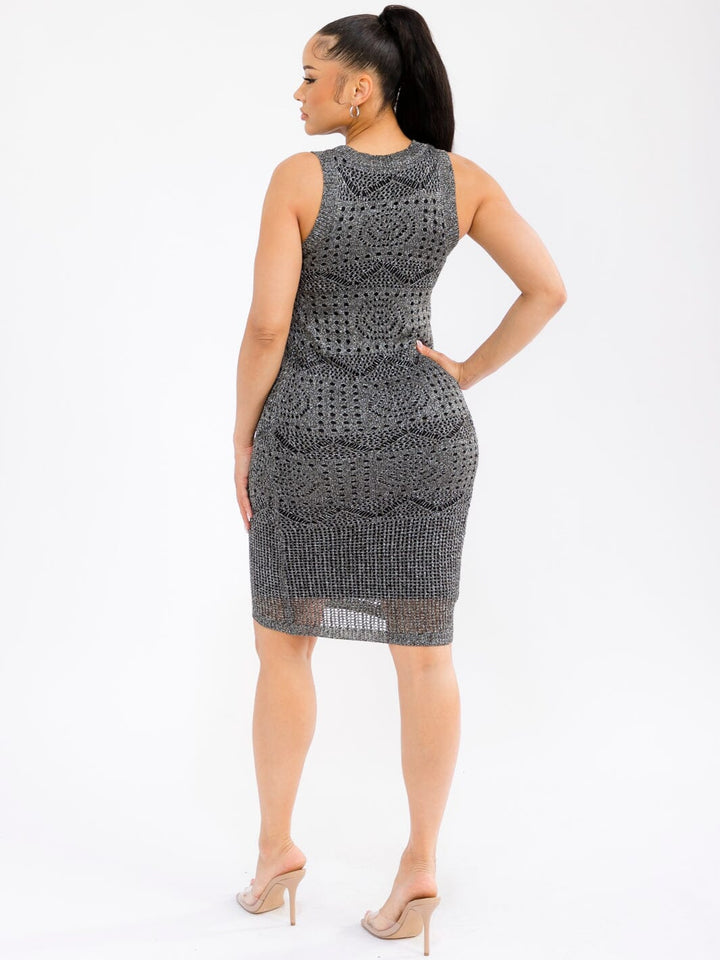 WOMEN'S SLEEVELESS BODYCON CROCHET MIDI DRESS