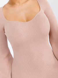 WOMEN'S LONG SLEEVE RIBBED BODYCON MIDI DRESS