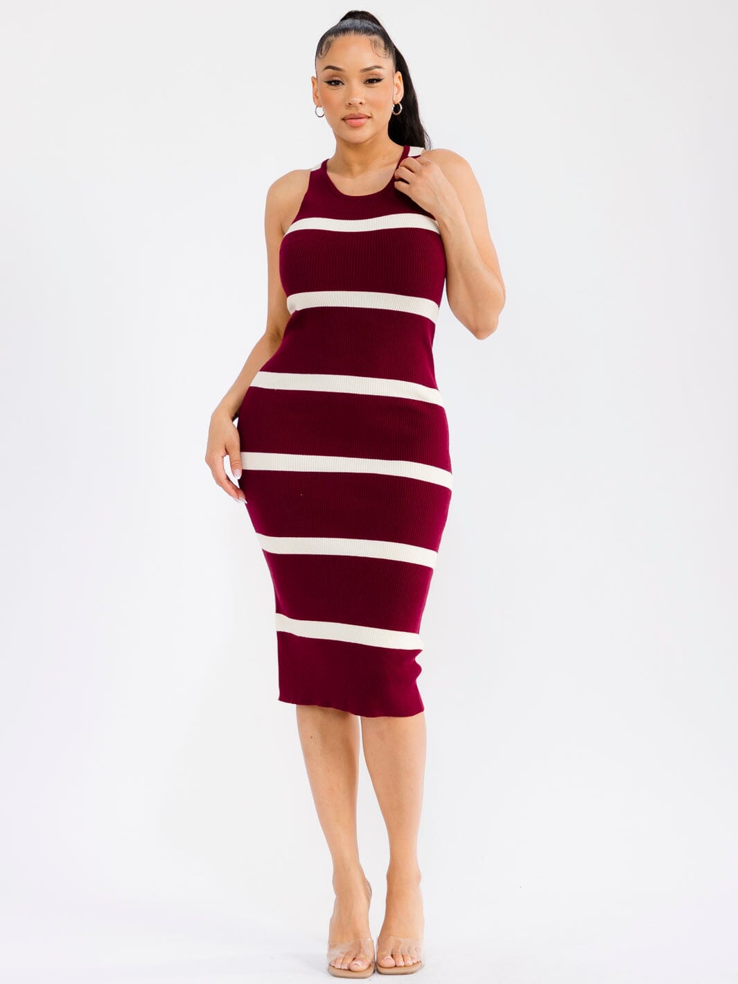 WOMEN'S SLEEVELESS COLORBLOCK RIBBED BODYCON MIDI DRESS