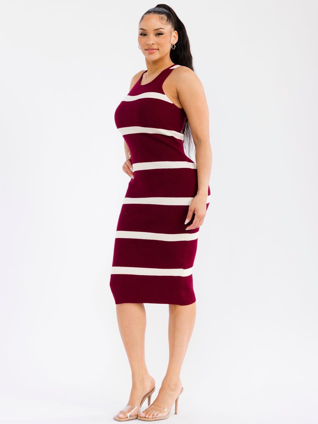 WOMEN'S SLEEVELESS COLORBLOCK RIBBED BODYCON MIDI DRESS