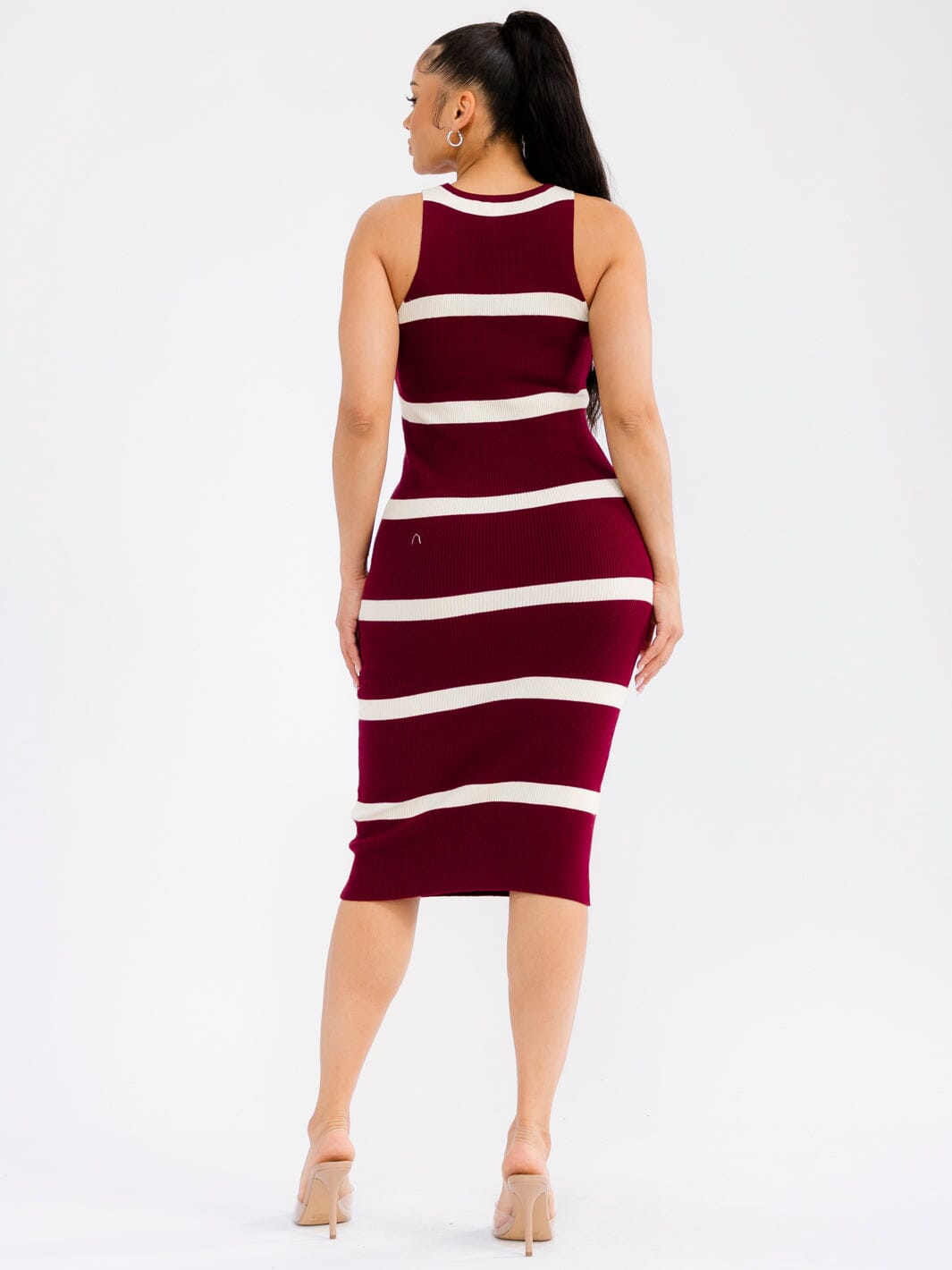 WOMEN'S SLEEVELESS COLORBLOCK RIBBED BODYCON MIDI DRESS