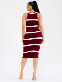 WOMEN'S SLEEVELESS COLORBLOCK RIBBED BODYCON MIDI DRESS