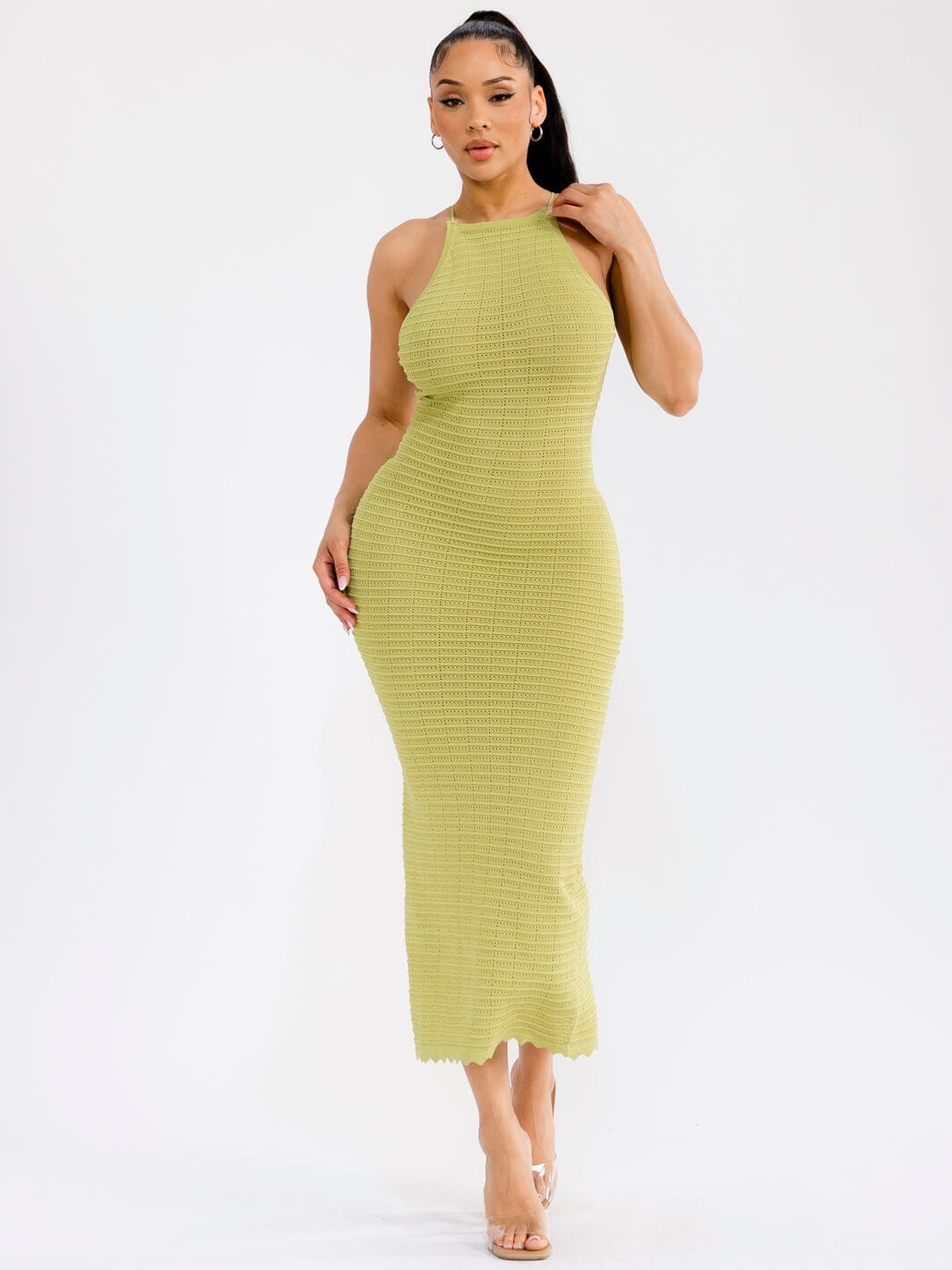 WOMEN'S SLEEVELESS OPEN BACK BODYCON CROCHET MAXI DRESS