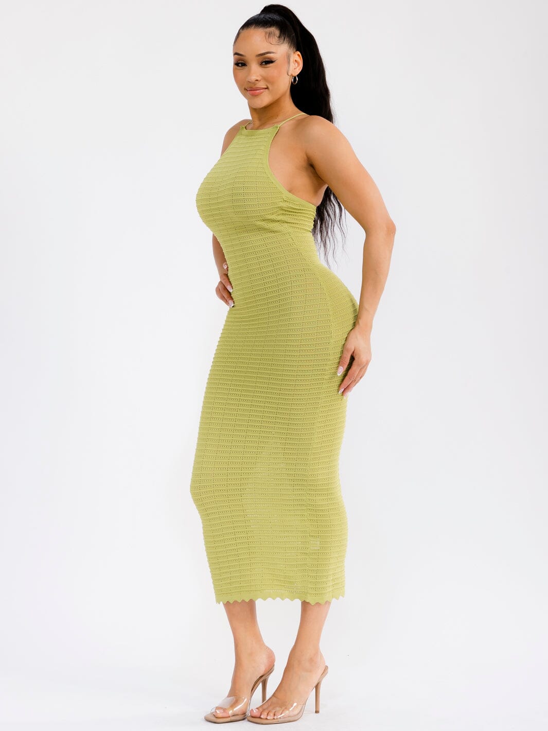 WOMEN'S SLEEVELESS OPEN BACK BODYCON CROCHET MAXI DRESS