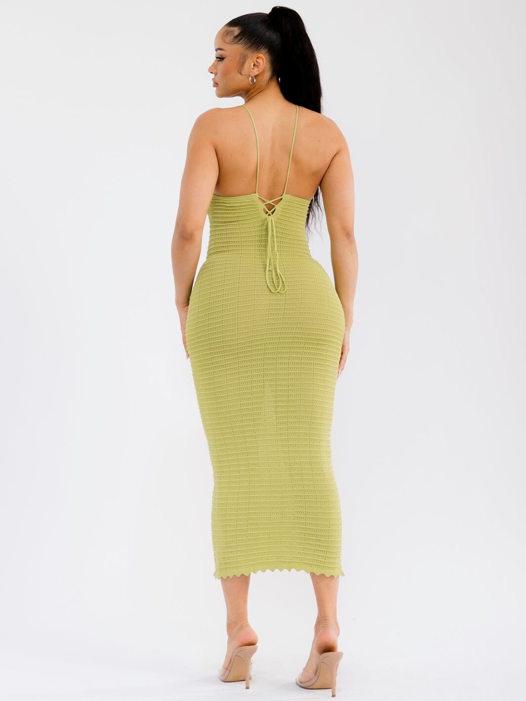 WOMEN'S SLEEVELESS OPEN BACK BODYCON CROCHET MAXI DRESS