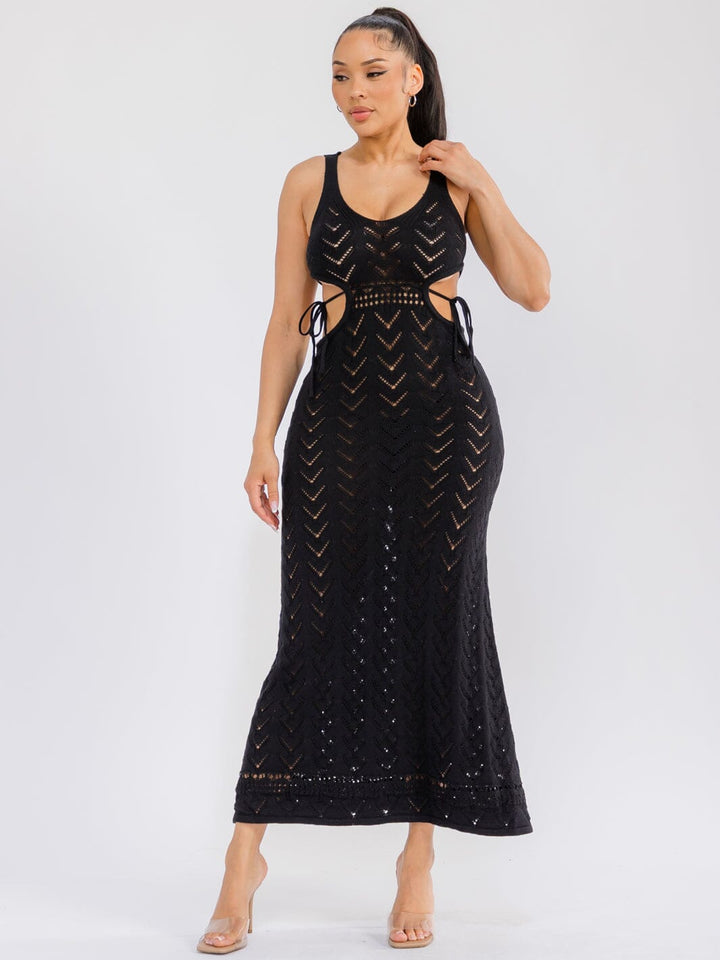 WOMEN'S SLEEVELESS BODYCON CROCHET CUT OUT MAXI DRESS
