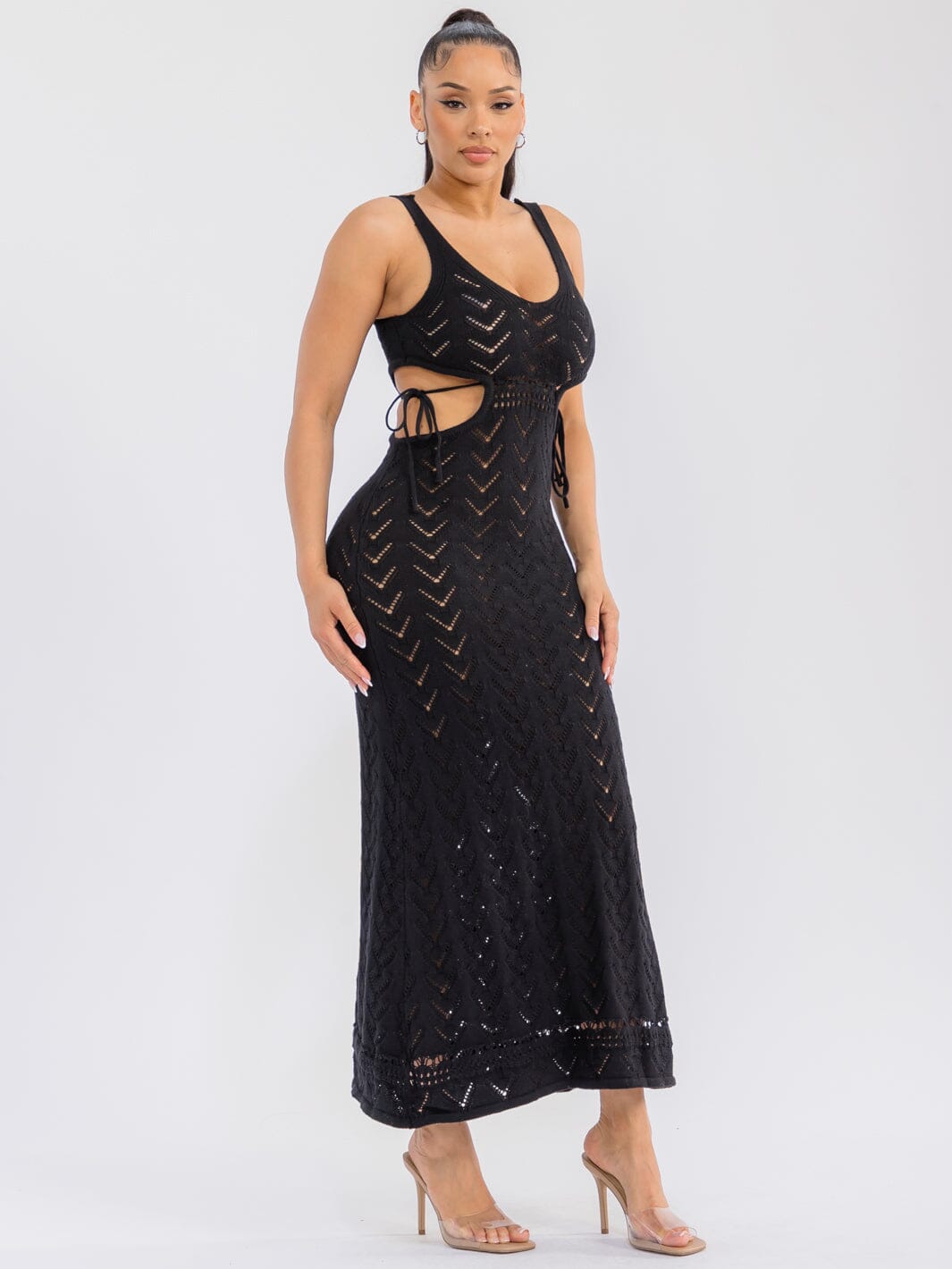 WOMEN'S SLEEVELESS BODYCON CROCHET CUT OUT MAXI DRESS