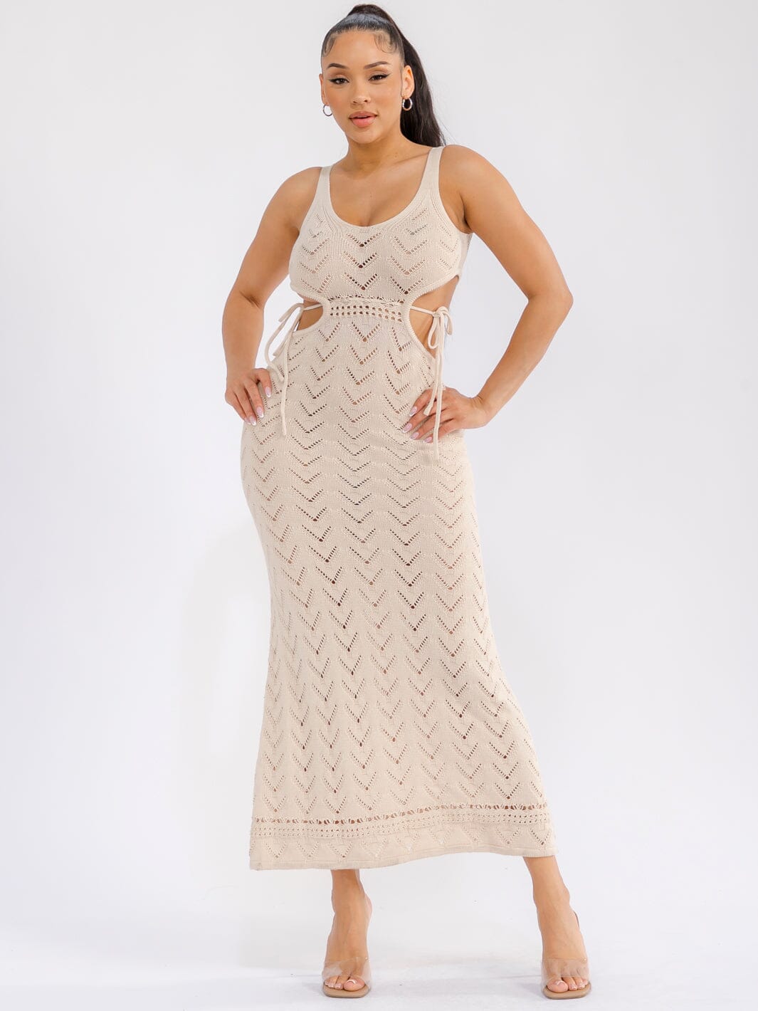 WOMEN'S SLEEVELESS BODYCON CROCHET CUT OUT MAXI DRESS