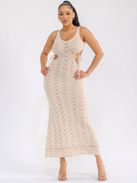 WOMEN'S SLEEVELESS BODYCON CROCHET CUT OUT MAXI DRESS
