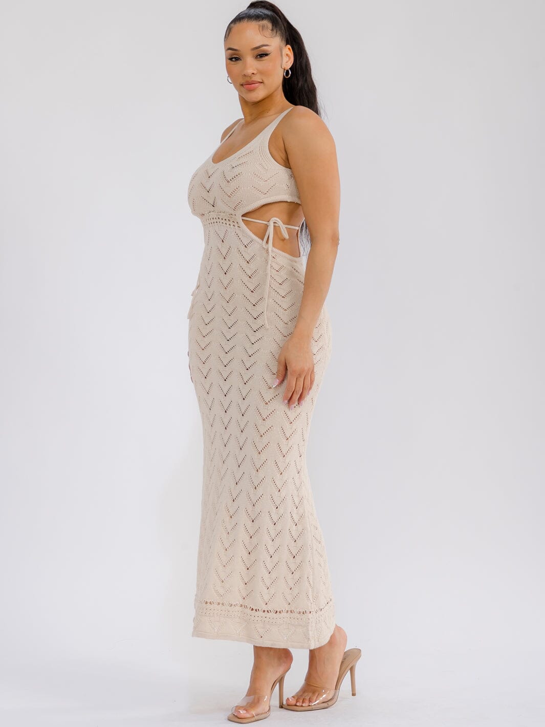 WOMEN'S SLEEVELESS BODYCON CROCHET CUT OUT MAXI DRESS