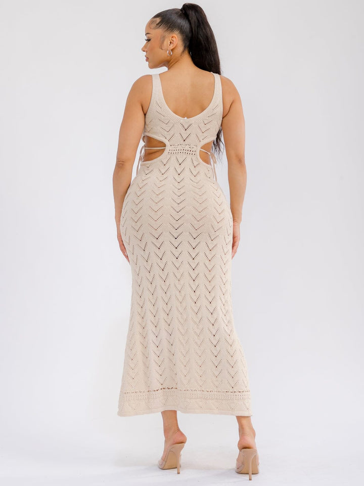 WOMEN'S SLEEVELESS BODYCON CROCHET CUT OUT MAXI DRESS