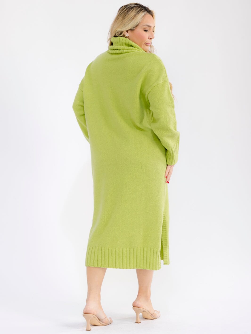 PLUS SIZE LONG SLEEVE TURTLE NECK SIDE SLIT MAXI DRESS