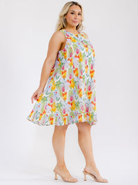 PLUS SIZE SLEEVELESS BUTTON UP FLORAL PRINT TUNIC MINI DRESS