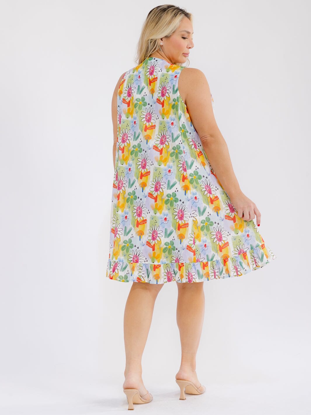 PLUS SIZE SLEEVELESS BUTTON UP FLORAL PRINT TUNIC MINI DRESS