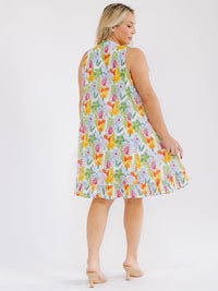 PLUS SIZE SLEEVELESS BUTTON UP FLORAL PRINT TUNIC MINI DRESS