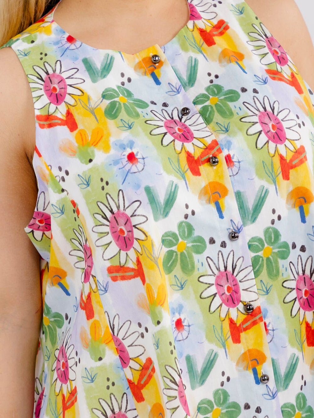 PLUS SIZE SLEEVELESS BUTTON UP FLORAL PRINT TUNIC MINI DRESS