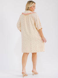 PLUS SIZE SHORT SLEEVE BUTTON UP FRONT POCKETS STRAWBERRY PRINT MINI DRESS