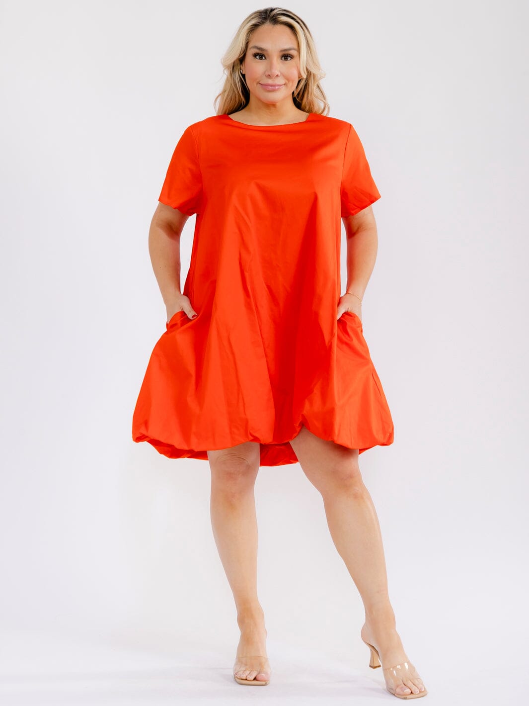 PLUS SIZE SHORT SLEEVE FRONT POCKETS LOOSE FIT MINI DRESS