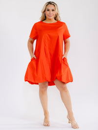 PLUS SIZE SHORT SLEEVE FRONT POCKETS LOOSE FIT MINI DRESS