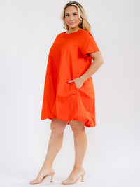 PLUS SIZE SHORT SLEEVE FRONT POCKETS LOOSE FIT MINI DRESS