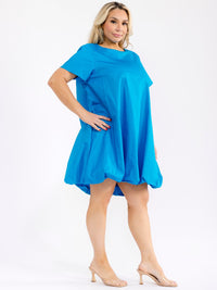 PLUS SIZE SHORT SLEEVE FRONT POCKETS LOOSE FIT MINI DRESS
