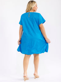 PLUS SIZE SHORT SLEEVE FRONT POCKETS LOOSE FIT MINI DRESS