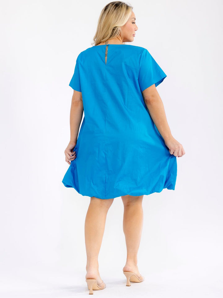 PLUS SIZE SHORT SLEEVE FRONT POCKETS LOOSE FIT MINI DRESS