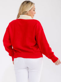 PLUS SIZE LONG SLEEVE BUTTON CLOSURE COLLAR PULLOVER SWEATER