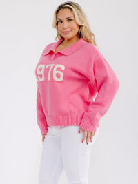 PLUS SIZE LONG SLEEVE V-NECK GRAPHIC PULLOVER SWEATER