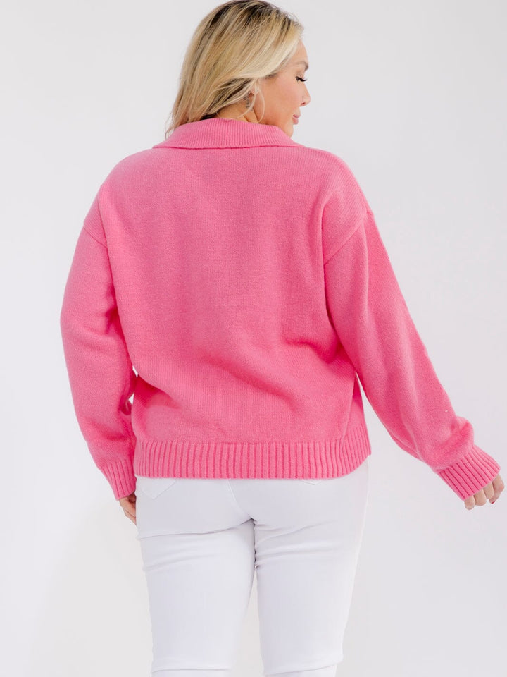 PLUS SIZE LONG SLEEVE V-NECK GRAPHIC PULLOVER SWEATER