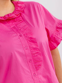 PLUS SIZE SHORT RUFFLE SLEEVE BUTTON CLOSURE BLOUSE