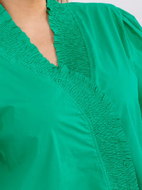 PLUS SIZE SHORT PUFF SLEEVE V-NECK BUTTON CLOSURE BLOUSE