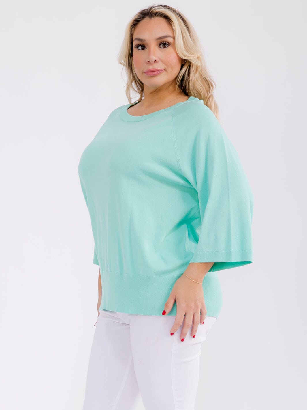PLUS SIZE 3/4 SLEEVE SOLID BLOUSE