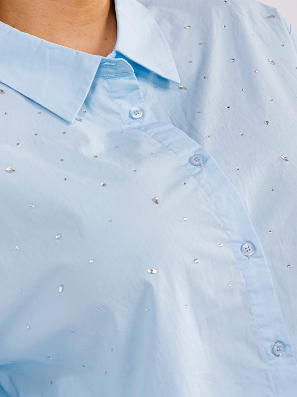 PLUS SIZE LONG SLEEVE BUTTON UP RHINESTONES SHIRT