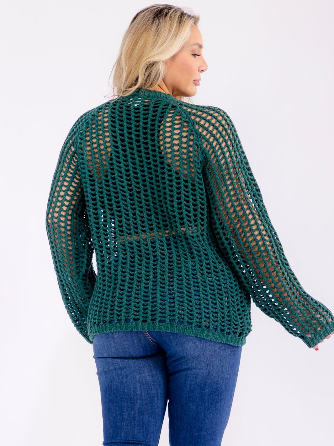 PLUS SIZE LONG SLEEVE CROCHET PULLOVER SWEATER