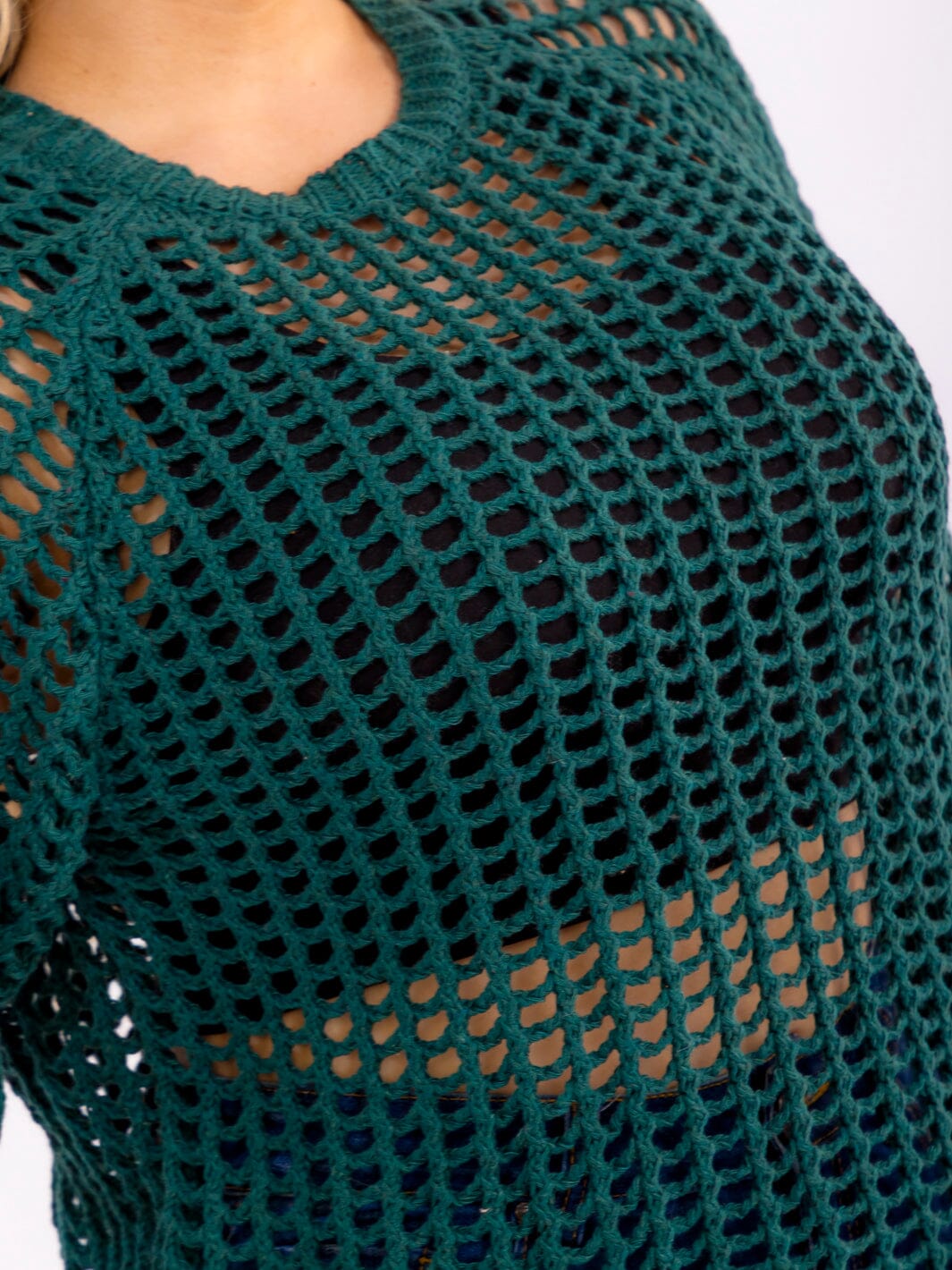 PLUS SIZE LONG SLEEVE CROCHET PULLOVER SWEATER