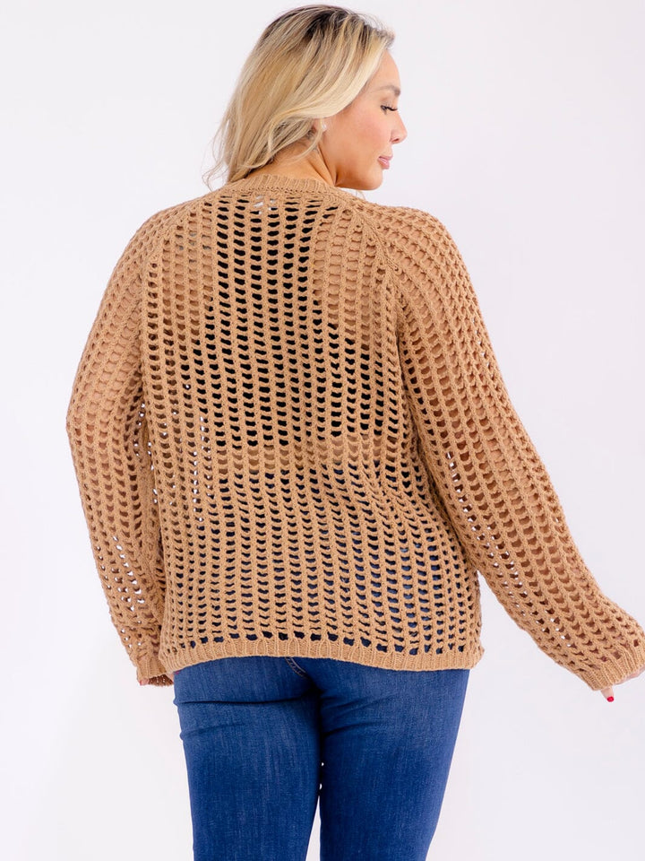 PLUS SIZE LONG SLEEVE CROCHET PULLOVER SWEATER