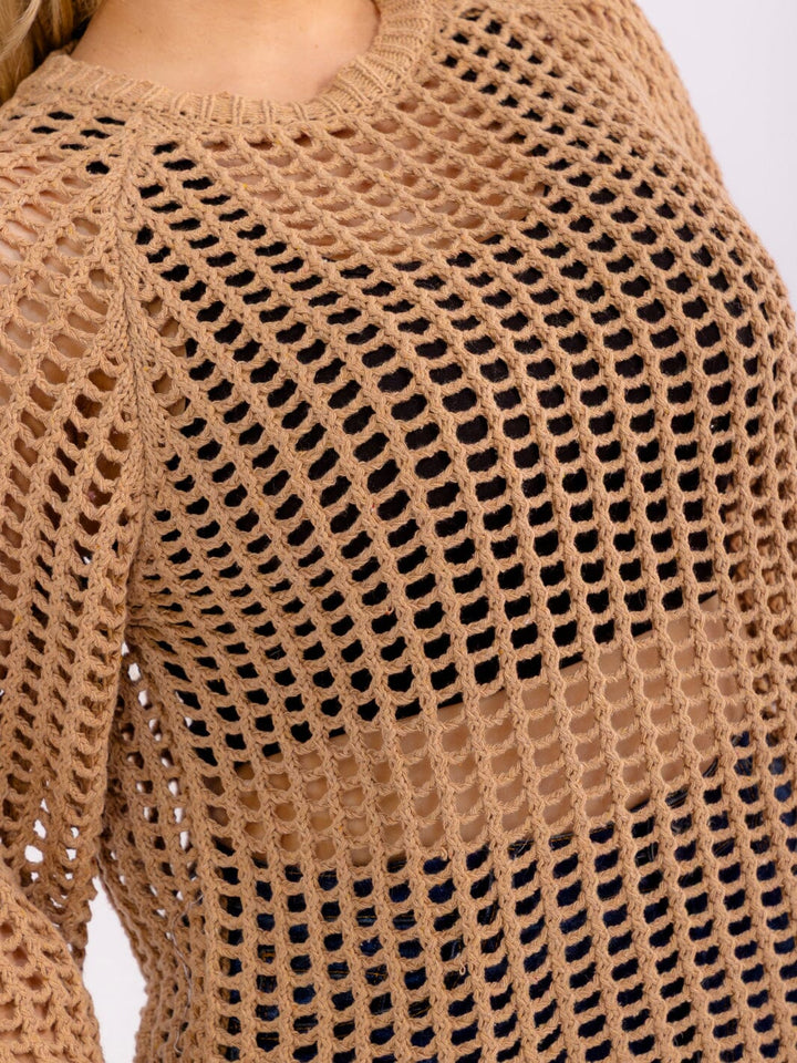 PLUS SIZE LONG SLEEVE CROCHET PULLOVER SWEATER