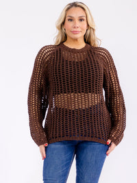 PLUS SIZE LONG SLEEVE CROCHET PULLOVER SWEATER