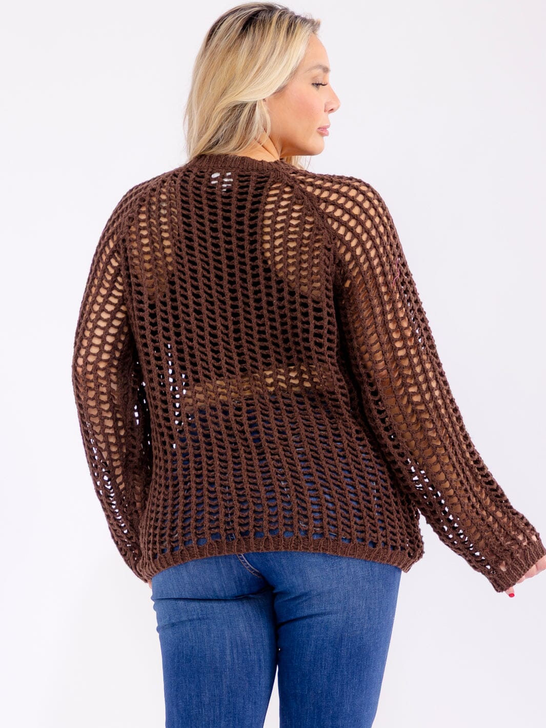 PLUS SIZE LONG SLEEVE CROCHET PULLOVER SWEATER