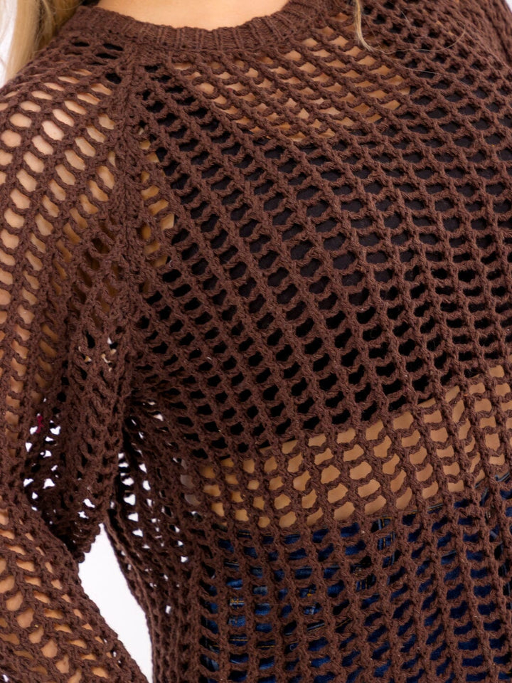 PLUS SIZE LONG SLEEVE CROCHET PULLOVER SWEATER