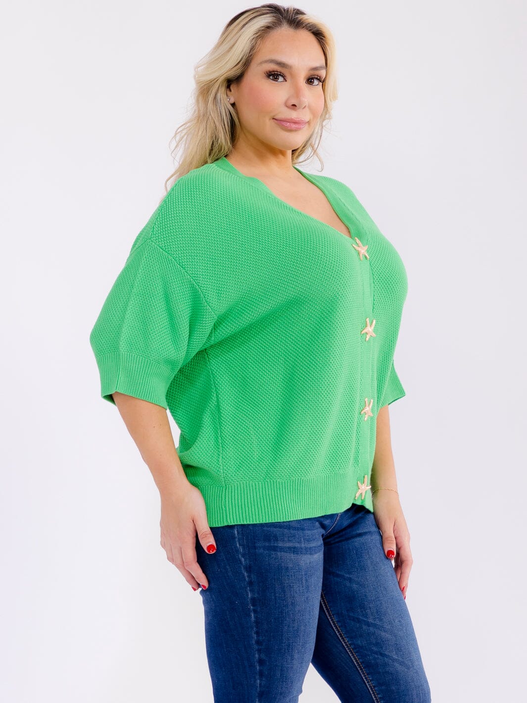 PLUS SIZE SHORT BUTTON CLOSURE BLOUSE