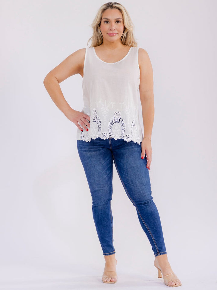 PLUS SIZE SLEEVELESS CROCHET BACK BUTTON UP TANK TOP