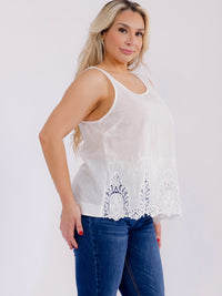 PLUS SIZE SLEEVELESS CROCHET BACK BUTTON UP TANK TOP