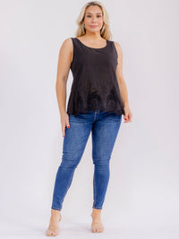 PLUS SIZE SLEEVELESS CROCHET BACK BUTTON UP TANK TOP