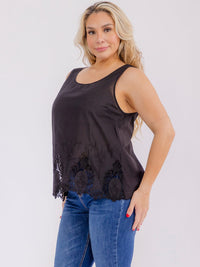 PLUS SIZE SLEEVELESS CROCHET BACK BUTTON UP TANK TOP