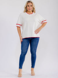 PLUS SIZE SHORT SLEEVE TRIM DETAILED BLOUSE