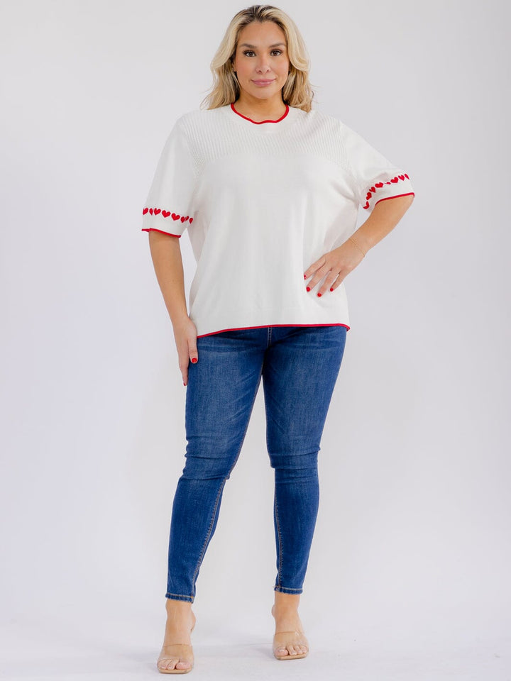 PLUS SIZE SHORT SLEEVE TRIM DETAILED BLOUSE