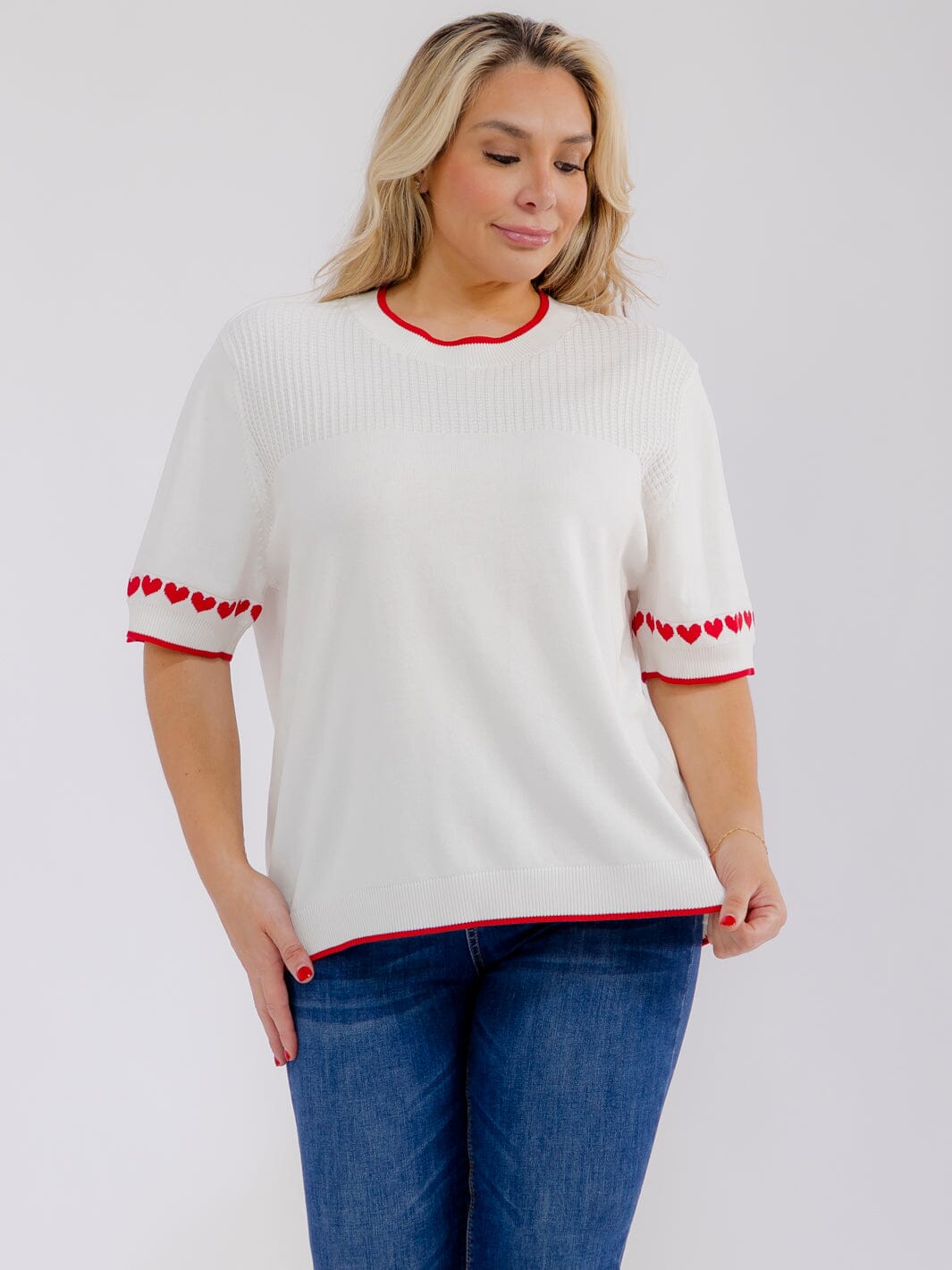 PLUS SIZE SHORT SLEEVE TRIM DETAILED BLOUSE