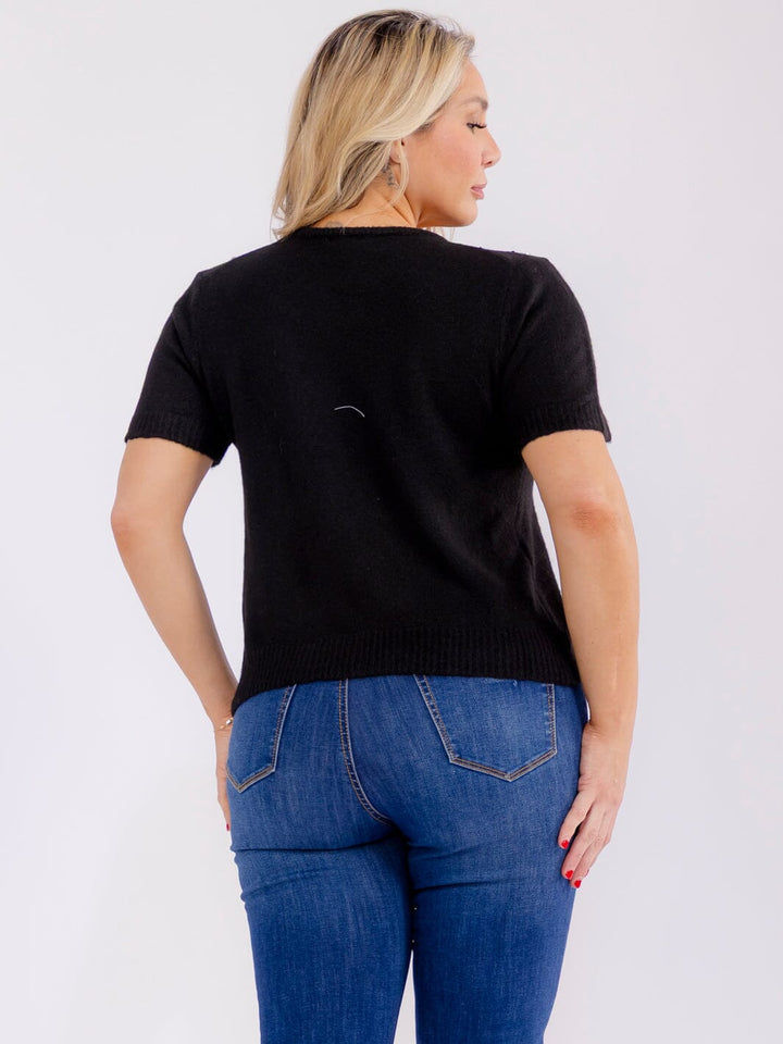 PLUS SIZE SHORT SLEEVE RHINESTONES DETAILED BLOUSE